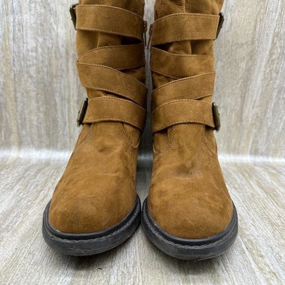 American Eagle Boots Womens 8.5 Suede Leather Moto Harness Slouch Biker Mid Calf - Picture 3 of 10